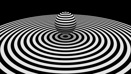 Fototapeta na wymiar Optical Illusion 3D Sphere on Radial Target Black and White Background. Sphere of Stripes. Black and White Abstract Stripes Design Vector Illustration.