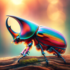 colorful beetle on the ground - obrazy, fototapety, plakaty