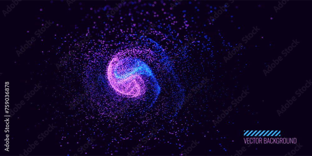 Poster Big Data Visualization. Circular Particles Dots Vortex Abstract Galaxy. Abstract Astrology Astronomy Background. Milky Way Fractal Art. Galactic Particles Vector Illustration.