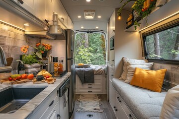 Kitchen inside a modern camper van. interior design