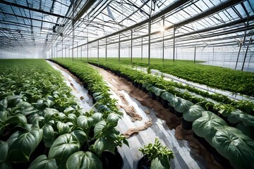 A greenhouse filled with plants and greenhouses