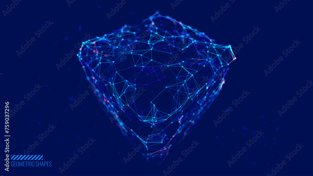 Aufkleber 3D Cube Banner. Object with Dots and Lines. Molecular Grid. 3D Technology Style Baner Design. Vector Illustration. Futuristic Connection Structure for Technology or Science Concept.