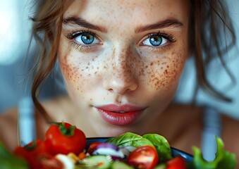 Beautiful Woman Having A Healthy Meal stock photo