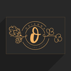 Initial O monogram in simple line flower frame