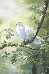 Embodying Tranquillity: Serene Image of a White Dove in a Green Natural Environment