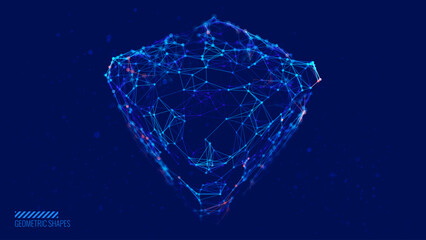 3D Cube Banner. Object with Dots and Lines. Molecular Grid. 3D Technology Style Baner Design. Vector Illustration. Futuristic Connection Structure for Technology or Science Concept.