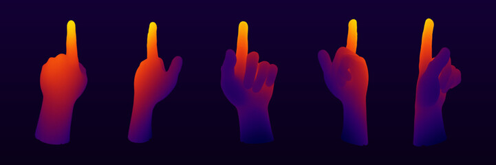 Middle Finger Sign Gesture. Outrageous and Contempt Fuck You Symbol Hand. Gradient Vector Illustration. Set of Colorful 3D Hands.