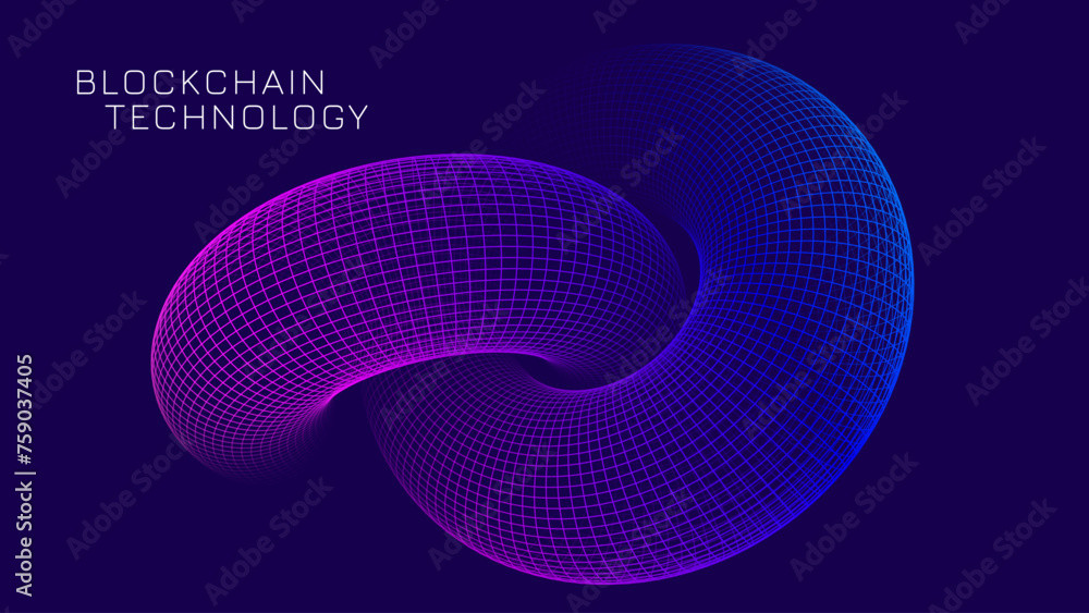 Aufkleber blockchain link sign. 3d chain link grid. two torus. block chain crypto currency. hyperlink. 3d wire