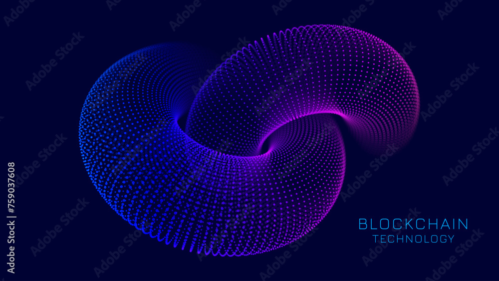 Aufkleber blockchain link sign. 3d chain link grid. two torus. block chain crypto currency. hyperlink. 3d wire