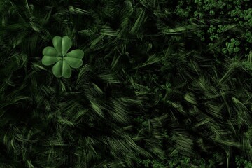 3d render of four leaf clover among grass and other clover - obrazy, fototapety, plakaty