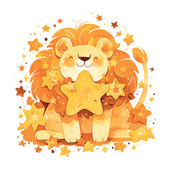 zodiac sign Leo with golden stars illustration on white background