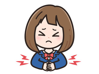 腹痛_生理痛の女子学生のイラスト