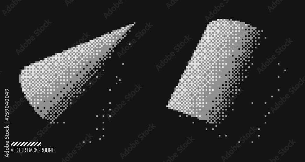 Aufkleber abstract graphic design 3d forms elements. trendy shapes cone and cylinder with bitmap raster dither