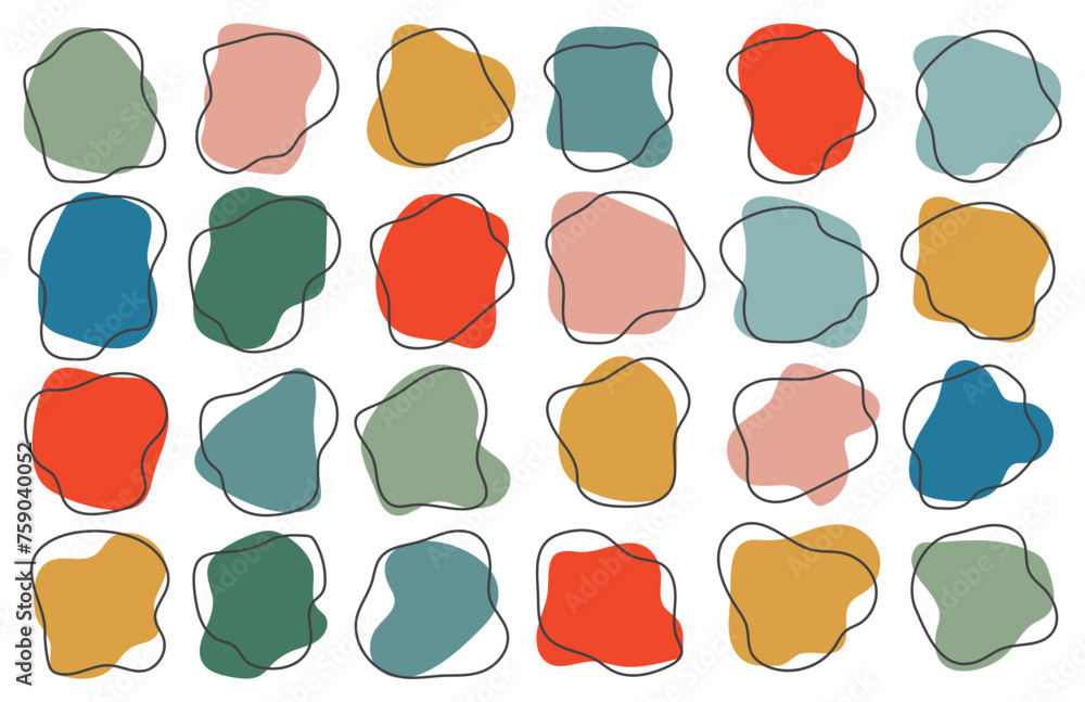 Poster outlined doodle blob shapes colorful vector icons sticker set