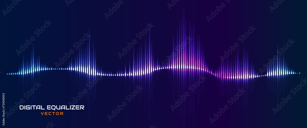 Aufkleber Speaking Sound Wave Vector Illustration. Digital EQ Equalizer Music or Voise Visualization. Purple Blue Colorful Dynamic Wave. Audio Rhythm Lines Graph of Frequency Spectrum.