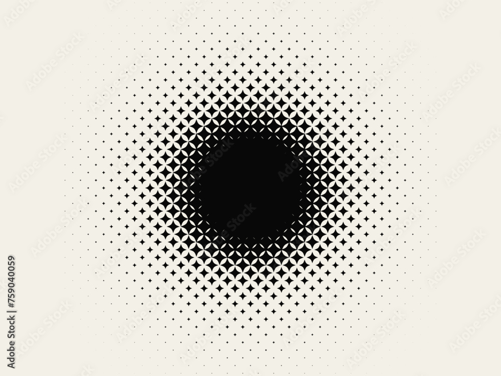Poster black abstract vector circle frame. halftone dots emblem design element for medical, treatment, cosm