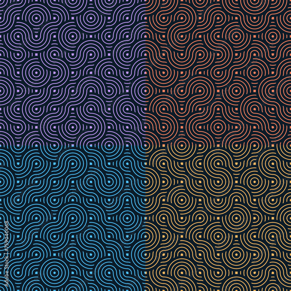 Poster webseamless fashion truchet pattern background. seamless vintage circles geometric texture. vector b