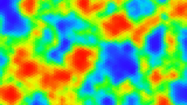 Heat Map Hexagonal Background. Infrared Thermal Camera Hexagon Landscape Scan. Temperature Scanner Radar Global Warming Concept. Vector Illustration.