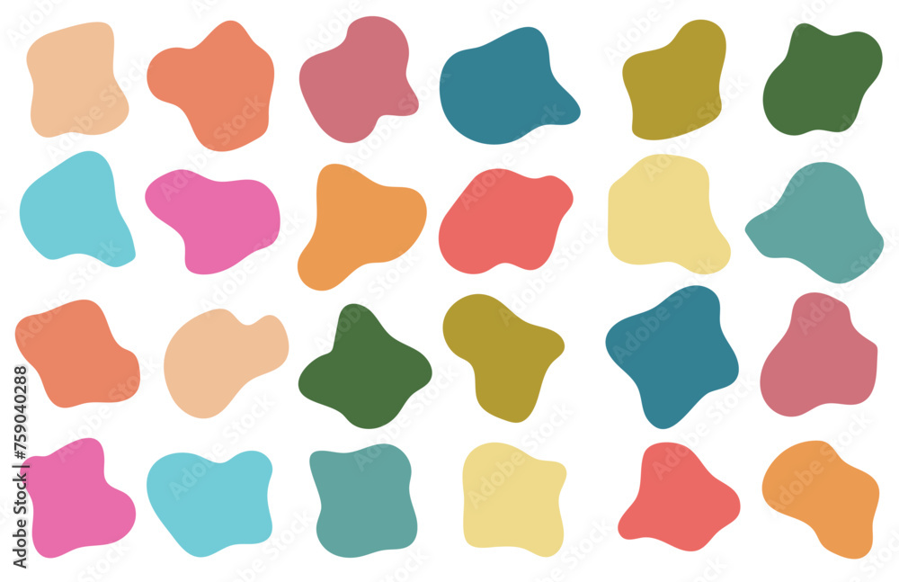 Poster colorful blob shape. organic shape set. abstract blotch shape. liquid shape elements. muted color ab