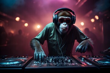 Obraz na płótnie Canvas DJ monkey in the club