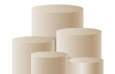 5 cream brown podiums eco style with layer and close up on transparent background