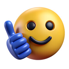 3d smiley face showing thumbs up gesture isolated on png transparent background