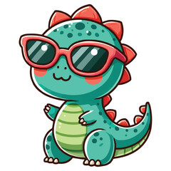 Obraz premium vector Cute dinosaur wearing sunglasses cartoon