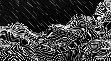 Abstract black and white wavy hand drawn seamless pattern.