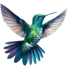 Naklejka premium watercolour paint Broad Billed cute Hummingbird on a pure white background 