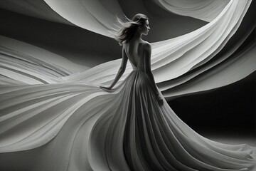 Silhouette of a Woman in a Flowing Dress: Monochrome Wonder