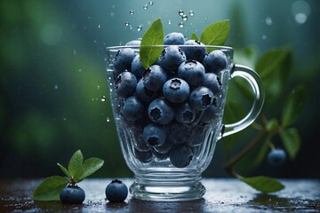 Forest Magic: Blueberries and Green Tea in a Glass Cup