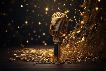 Golden Microphone: Retro Musical Notes in the Dark