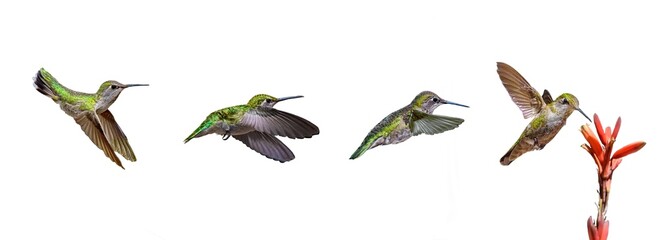 Fototapeta premium Anna's Hummingbird Progression Photos, on a Transparent PNG Banner Background