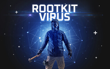 Mysterious hacker, online attack concept
