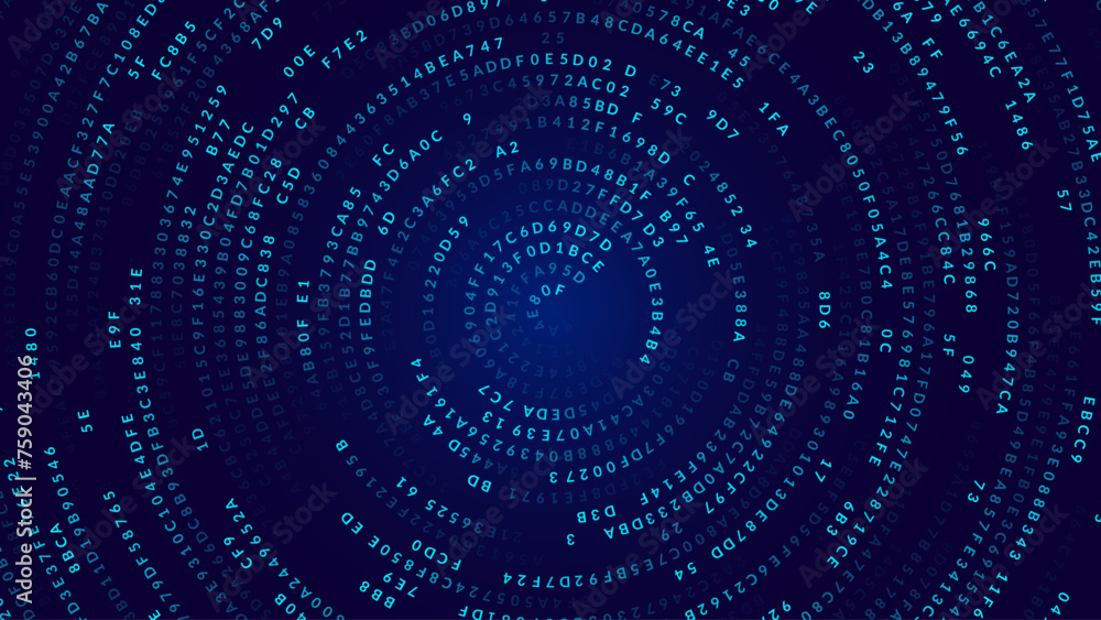 Aufkleber Blue Abstract Matrix Vortex Technology Background. Binary Computer Code Dynamic Spiral. Programming, Coding, Hacker Concept. Binary Numbers Moving in Spiral. Vector Illustration. Sci-fi Background.
