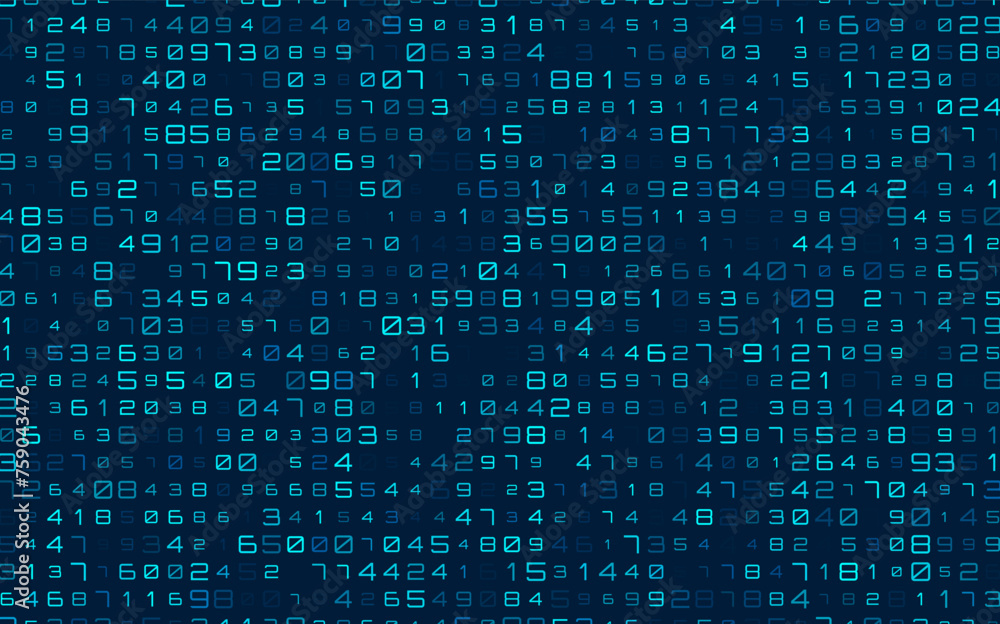 Fototapete Abstract Numbers Matrix Background. Binary Computer Machine Code. Coding Programming Hacker Concept. Computer Science or Network Security Education Vector Background Illustration.