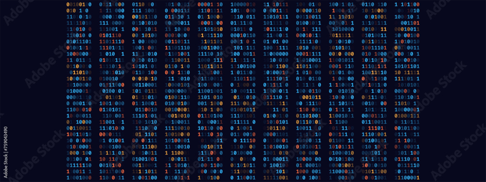 Aufkleber Abstract Technology Machine Code Background. Random Binary Hexadecimal Code. Matrix with Digits. Vector Illustration. Hacking, Cryptography, Malware, Reverse Engineering, Data Analysis Backdrop.