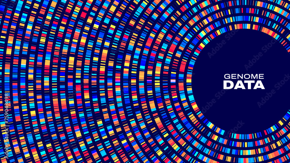 Poster Circular Big Data Graph. DNA Test Infographic. Genome Sequence Map. Chromosome Architecture, Molecule Sequencing Chart. Genetic Science and Technology Concept. Vector Illustration Background.