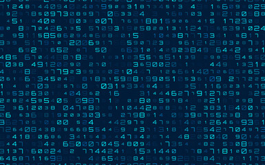 Abstract Numbers Matrix Background. Binary Computer Machine Code. Coding Programming Hacker Concept. Computer Science or Network Security Education Vector Background Illustration.