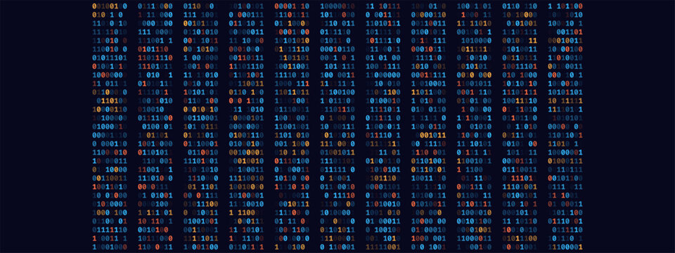 Abstract Technology Machine Code Background. Random Binary Hexadecimal Code. Matrix with Digits. Vector Illustration. Hacking, Cryptography, Malware, Reverse Engineering, Data Analysis Backdrop.