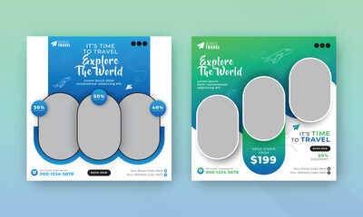 Travel the world social media post web banner marketing flyer design template