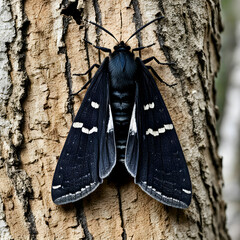 Black moth on tree bark