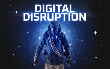 Mysterious hacker, online attack concept