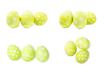 Easter eggs isolated on a white background. Handmade colorful Easter eggs. Easter celebration concept.