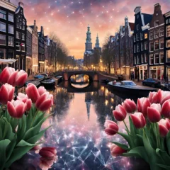 Schilderijen op glas Amsterdam, panorama of the city © So