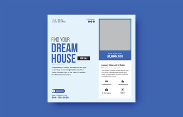 Dream house for sale real estate social media post or square flyer design template