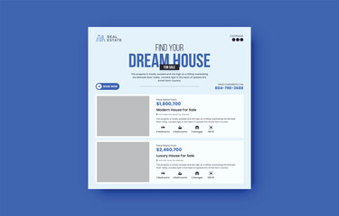 Dream house for sale real estate social media post or square flyer design template