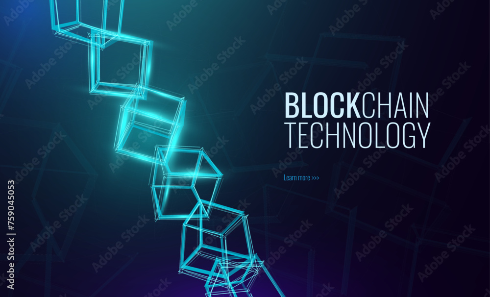 Aufkleber blockchain technology abstract 3d cubes blocks background. crypto currency, fintech concept. 3d wire