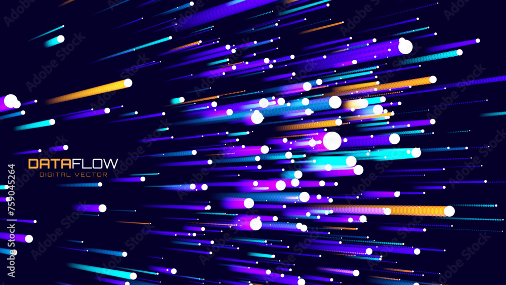 Fototapete Digital Data Flow Vector Background. Big Data Technology Lines. 5G Wireless Data Transmission. High Speed of Light Trails. Information Flow in Virtual Reality Cyberspace. Vector Illustration.