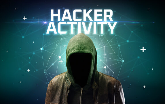 Mysterious hacker, online attack concept